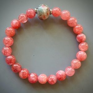 Bright Pink Rhodochrosite Handcrafted Bead Bracelet